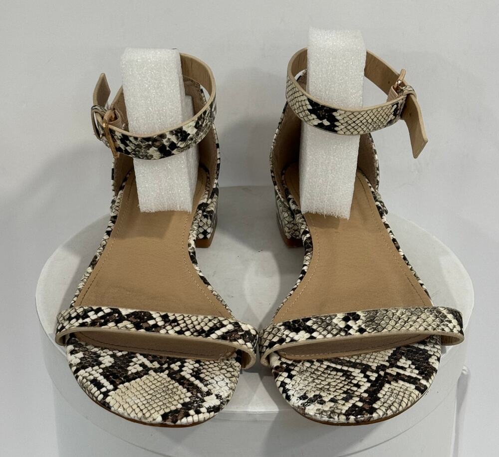 Snake Print Strappy Sandals Low Block Heel Ankle Strap RAID Women's Size 5